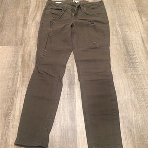 Olive Distressed Rolled Up Skinny Jeans